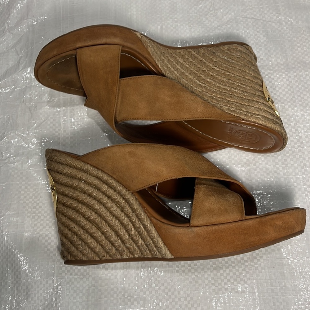 Tory Burch Kristen Wedges Gold Logo Tan leather - Picture 7 of 10
